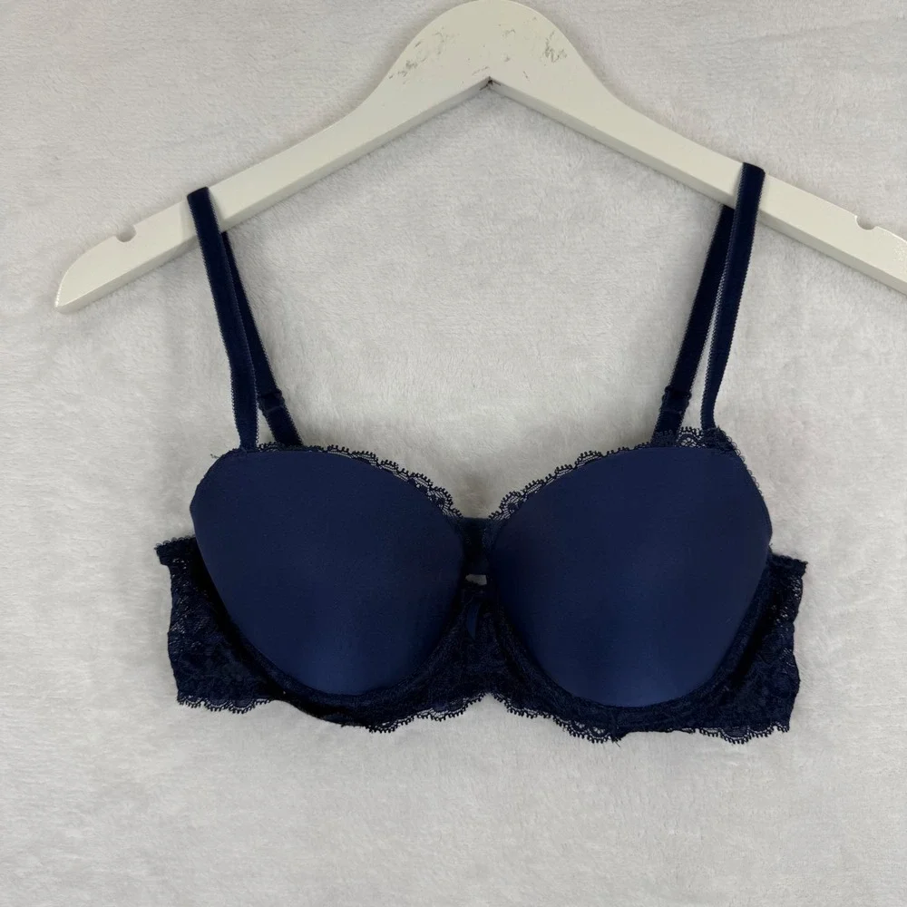 Victoria's Secret Dream Angels Lined Demi Bra‎ Navy Blue Lace 34C 298888-J01